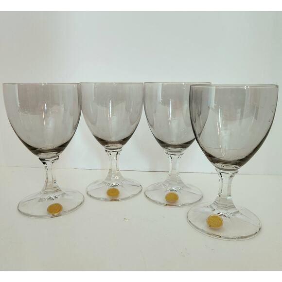Vintage West Germany Smoke Gray Crystal Goblets Set of 4 Stemware - Picture 1 of 7